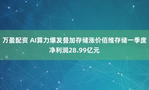 万盈配资 AI算力爆发叠加存储涨价佰维存储一季度净利润28.99亿元